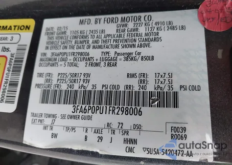 2015 Ford Fusion Energi Se Luxury из США, поврежденный, VIN 3FA6P0PU1FR298006